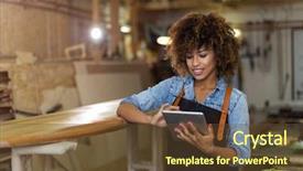  Presentation with taperecorder workshop - Beautiful slide deck featuring young woman using a tablet backdrop and a  colored foreground