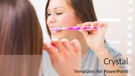  Presentation with dental hygiene - Colorful PPT theme enhanced with portrait of young attractive female doctor in white coat smiling looking at bottle holding bottle and glass of wine confident friendly experienced skilful positive cheerful lucky happy brunette caucasian beautiful pretty gp backdrop and a light gray colored foreground