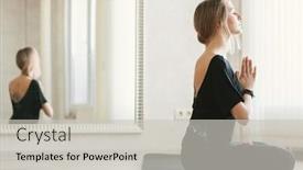  Presentation with exercise class - Cool new slides with young-woman-using-aroma-sticks backdrop and a light gray colored foreground