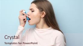  Presentation with inhaler - Amazing PPT layouts having young woman using asthma inhaler backdrop and a lemonade colored foreground