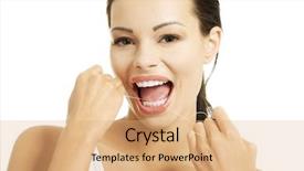  Presentation with dental floss - Slide deck featuring young woman using dental floss background and a coral colored foreground