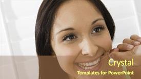  Presentation with dental floss - Slide deck with young woman using dental floss background and a tawny brown colored foreground