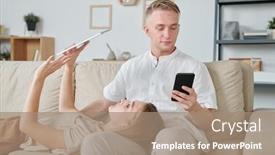  Presentation with scrolling - Slides consisting of young-woman-using-digital-tablet background and a coral colored foreground