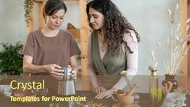  Presentation with kitchen appliance - PPT theme with young-woman-using-electric-kitchen background and a violet colored foreground