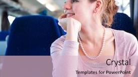  Presentation with train - Slide set enhanced with young woman using her laptop computer while on the train shallow dof color toned image background and a lemonade colored foreground