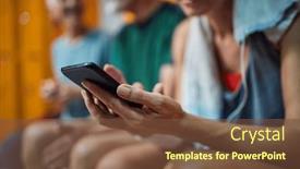  Presentation with locker room - Slide set with young-woman-using-her-smartphone background and a tawny brown colored foreground