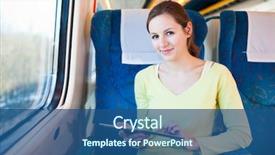  Presentation with train - Slide set enhanced with user journey - young woman using her tablet background and a ocean colored foreground