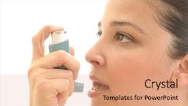  Presentation with inhaler - Audience pleasing presentation theme consisting of young woman using inhale backdrop and a coral colored foreground