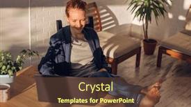  Presentation with social networks - PPT theme featuring young-woman-using-laptop-checking background and a tawny brown colored foreground