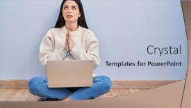  Presentation with praying hands - Presentation design featuring young-woman-using-laptop-sitting background and a  colored foreground