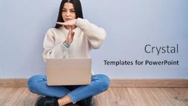  Presentation with laptop - Presentation enhanced with young-woman-using-laptop-sitting background and a light blue colored foreground