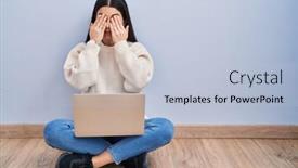  Presentation with vision - PPT theme enhanced with young-woman-using-laptop-sitting background and a light blue colored foreground