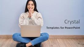  Presentation with forgiveness - Slide deck featuring young-woman-using-laptop-sitting background and a light blue colored foreground