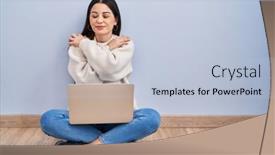  Presentation with home care - PPT layouts enhanced with young-woman-using-laptop-sitting background and a light blue colored foreground