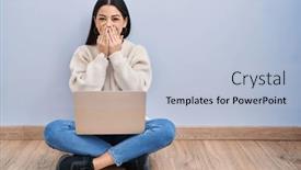  Presentation with scandal - PPT theme having young-woman-using-laptop-sitting background and a light blue colored foreground