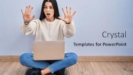  Presentation with frustration - Slide set consisting of young-woman-using-laptop-sitting background and a light blue colored foreground