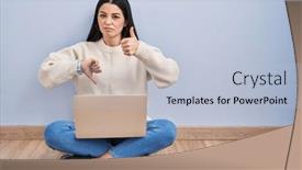  Presentation with conflict - PPT theme having young-woman-using-laptop-sitting background and a light blue colored foreground