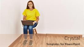  Presentation with waiting room - Presentation consisting of young-woman-using-laptop-sitting background and a coral colored foreground