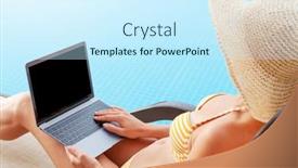  Presentation with remote work - Colorful PPT layouts enhanced with young-woman-using-laptop backdrop and a cool aqua colored foreground