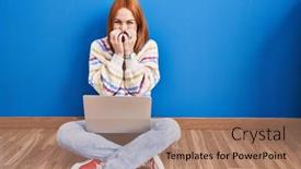  Presentation with scandal - Slides with young-woman-using-laptop background and a coral colored foreground