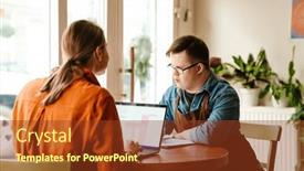  Presentation with employee training - PPT layouts enhanced with young-woman-using-laptop background and a tawny brown colored foreground