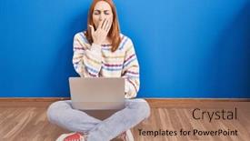  Presentation with sleepiness - Slides featuring young-woman-using-laptop background and a coral colored foreground