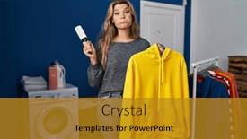  Presentation with puffing - Slides having young-woman-using-lint-roll background and a gold colored foreground