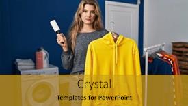  Presentation with roll - PPT theme having young-woman-using-lint-roll background and a gold colored foreground