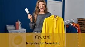  Presentation with anger - PPT theme with young-woman-using-lint-roll background and a gold colored foreground