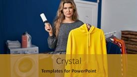  Presentation with upset - Presentation theme consisting of young-woman-using-lint-roll background and a gold colored foreground