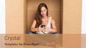  Presentation with smartphone - Slides with young-woman-using-smartphone-inside background and a coral colored foreground