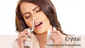  Presentation with spray - Theme featuring young woman using throat spray isolated background and a coral colored foreground