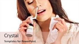  Presentation with spray - Amazing slide set having young woman using throat spray isolated backdrop and a coral colored foreground