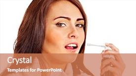  Presentation with spray - Slide set having young woman using throat spray isolated background and a coral colored foreground