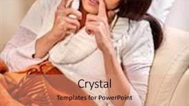  Presentation with spray - PPT theme consisting of young woman using throat spray indoors background and a coral colored foreground