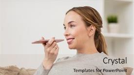  Presentation with recorder - Audience pleasing presentation design consisting of young woman using voice command backdrop and a mint green colored foreground