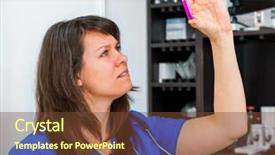  Presentation with vet - Beautiful slide set featuring young woman vet doctor examines the analysis backdrop and a tawny brown colored foreground