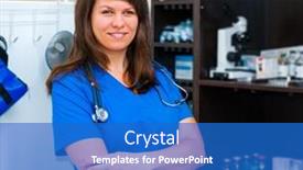  Presentation with vet - Slide set enhanced with young-woman-vet-doctor-portrait background and a cobalt blue colored foreground