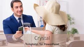  Presentation with embassy - Cool new PPT theme with young-woman-visiting-embassy backdrop and a coral colored foreground