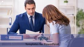  Presentation with embassy - PPT layouts having young-woman-visiting-embassy background and a ocean colored foreground