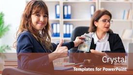  Presentation with lawyer - Amazing PPT theme having young-woman-visiting-female-lawyer backdrop and a tawny brown colored foreground