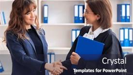  Presentation with lawyer - Slide deck featuring young-woman-visiting-female-lawyer background and a wine colored foreground