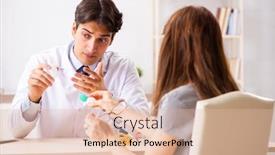  Presentation with ophthalmologist - Beautiful PPT theme featuring eye drops - young woman visiting male doctor backdrop and a lemonade colored foreground