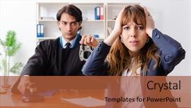  Presentation with young woman diagnosis of sti - Audience pleasing presentation design consisting of young woman visiting male lawyer backdrop and a  colored foreground