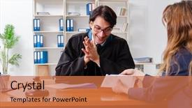  Presentation with crime - Colorful slides enhanced with young woman visiting male lawyer backdrop and a coral colored foreground