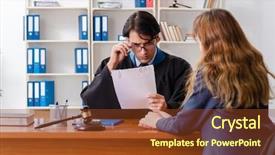  Presentation with crime - Slide set enhanced with young woman visiting male lawyer background and a tawny brown colored foreground