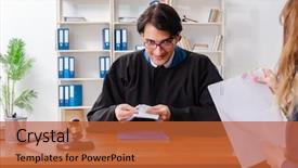  Presentation with crime - Colorful presentation theme enhanced with young woman visiting male lawyer backdrop and a red colored foreground