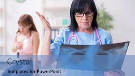  Presentation with breast cancer - Slide deck with young-woman-visiting-old-doctor background and a teal colored foreground