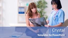  Presentation with breast cancer - PPT layouts having young-woman-visiting-old-doctor background and a teal colored foreground