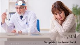  Presentation with otorhinolaryngologist - Audience pleasing PPT theme consisting of young-woman-visiting-old-male backdrop and a light gray colored foreground